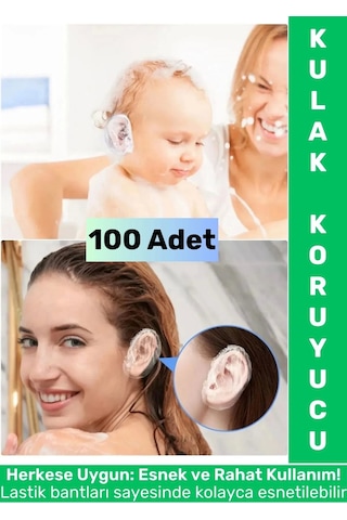 Yetişkin Çocuk Kullanım Banyo Deniz Havuz Yüzme Su Kaçma Önleyen Koruyucu Esnek Kulak Bonesi 100 Adt Çok Renkli