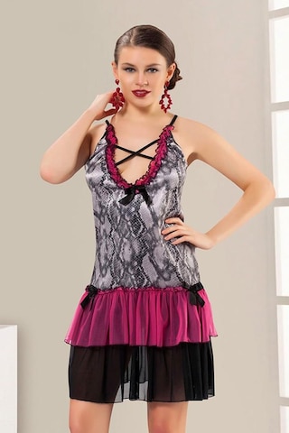 Sistina Bayan Desenli Fırfırlı Gecelik 616 Siyah