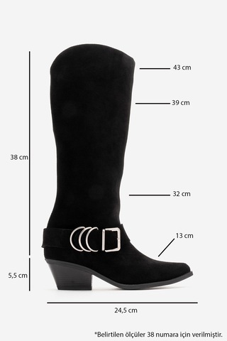 Luvishoes Helıos Siyah Süet Hakiki Deri Tokalı Kadın Western Çizme Siyah Süet
