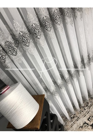 Tül Perde Taç Marka 3 Hiza Hades Desen Aplik Işleme 3 Renk Seçe Çok Renkli