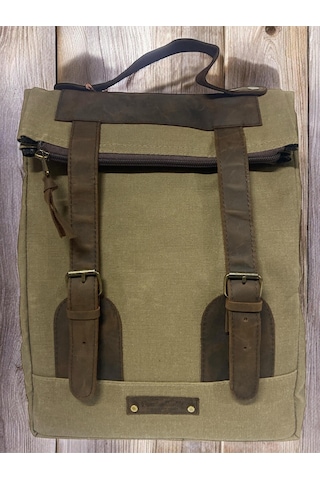 Old Cotton Cargo Vintage Salaş Kanvas Deri Su Geçirmez Design Unisex Gezi Okul Seyahat Kamp Sırt Çantası 28x37cm Kahve