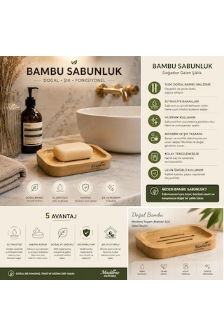Doğal Bambu Sabunluk, Katı Sabun Altlığı Suya Dayanıklı Izgaralı Açık Ahşap