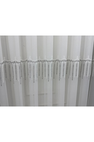 Nivemeshome 2571 V -105 Reina Gümüş 1/2,5 Pileli Bambu Tül Perde Gümüş
