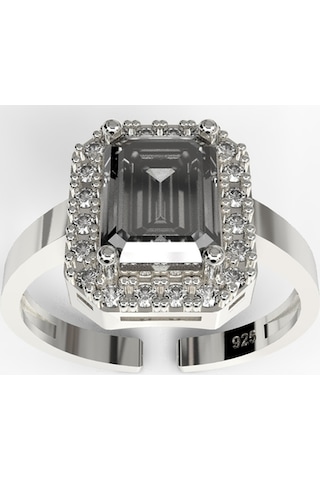 Erdobia 925 Ayar Zirkon Taşlı Rodyum Ayarlanabilir Baget Gümüş Yüzük