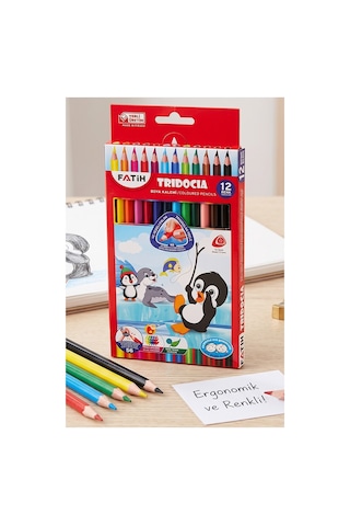 12 Li Kuru Boya Kalemi Karton Kutu 1 Paket Fatih Tridocia 12 Renk Kuruboya Tam Boy Canlı Renkli Boya Kalem Okul Öğrenci Çok Renkli