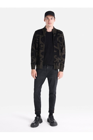 Colins Regular Fit Fermuarlı Baskılı Triko Siyah Erkek Hırka Cl1065574 Siyah