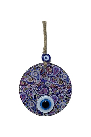 Mandala Desen Mavi Mor Nazar Boncuklu Füzyon Cam El İşçiliği 12 Cm Duvar Süsü Nazarlık Hediyelik Eşya