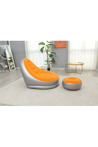 Ikkb Pedal İle Şişme Tembel Koltuk İki Parçalı Taşınabilir Dış Mekan Mobilyaları Pedal Pompası İle Turuncu Turuncu