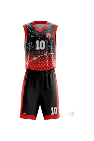 Basketbol Forması Kırmızı & Siyah Model B2402 - Kişiye Özel İsim Ve Numara Yazılabilir Dijital Baskı Kırmızı