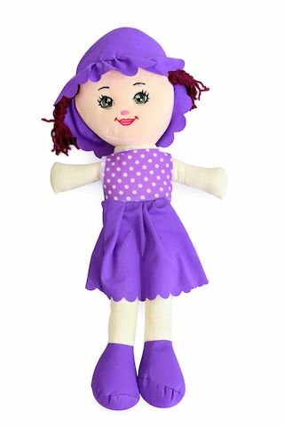 Kız Oyuncak Bebek Elbiseli Oyuncak Bez Bebek 50 Cm Bez Bebek Özel Yapım Premium Mor Bebek 001