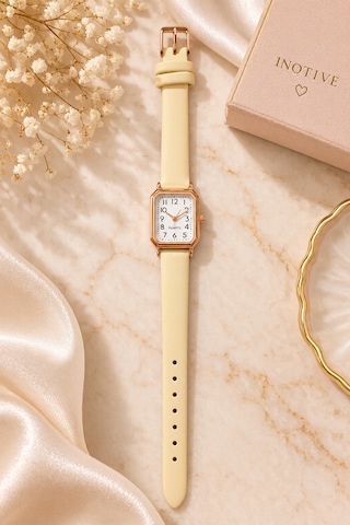 Kadın Kol Saati Rose Gold Kasa, Deri Kordon Krem