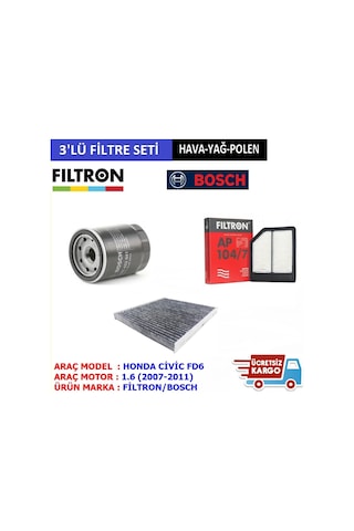 Honda Civic 1.6 Fd6 Bosch Filtre Bakım Seti (2006-2012) (454537792) Honda Civic 1.6 Fd6 Bosch Filtre Bakım Seti (2006-2012) (454537792)