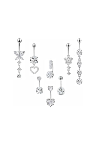 Moveevo 8 Parça Paslanmaz Çelik Gövde Piercing Seti - Kelebek, Kalp, Ok Desenleriyle Kristal Takımlı, Alerjiye Duyarsız Ve Dayanıklı Diğer