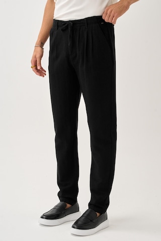 Alexandergardi Regular Fit Beli Lastikli Keten Pantolon Siyah