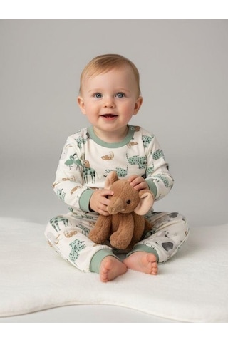 Zekids Çocuk Safari Desenli Pamuklu Pijama Takım 6-9 Ay 6 Yaş Aralığı -16847 Çok Renkli