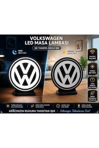 Volkswagen Masa Lambası , Vw Logolu Led Işıklı Masa Lambası , Volkswagen Gündüz Gece Masa Lambası Siyah