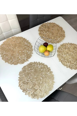 Heavenly Place Yuvarlak Servis Peçeteleri Masa Örtüsü Seti 4 Adet Peçete 224608550 Altın Rengi