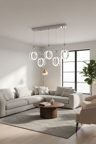 Aurea Model 5"li Gümüş 3 Renk Modu Yemek Masası Oturma Çocuk Yatak Odası Modern Ledli Avize Altın