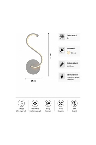 AvizeGO Simon Modern Led Duvar Apliği Günışığı Gri