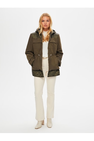 Beli Tünelli Kapüşonlu Kapitone Kaban 69423 U6942354 Haki
