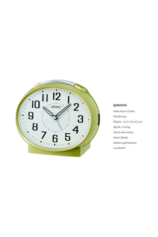 Seiko Qhk059g Sessiz Saniyeli Aydınlatmalı Bell Sesli Alarm 5 Dk Ertelemeli Masa Saati Çok Renkli