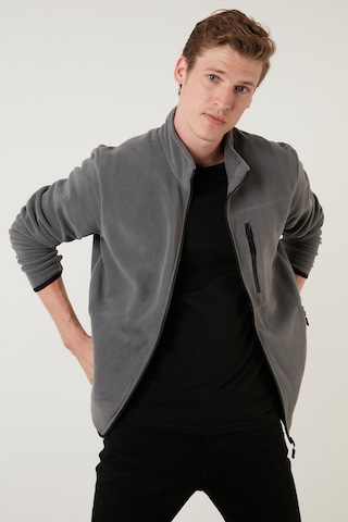 Buratti Slim Fit Fermuarlı Cepli Dik Yaka Polar Erkek Hırka 5906028 Gri