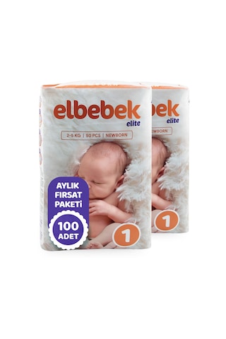 Elbebek Elite Yenidoğan Bebek Bezi 1 Numara Fırsat Paketi 100 Adet 2'li