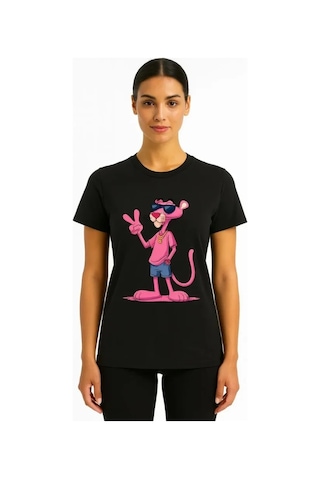 Valensdesign Bisiklet Yaka Kısa Kollu Baskılı T-shirt - Siyah