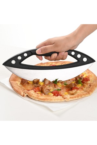 Yunboo Büyük Boy Çelik Pizza Kesici, Yarı Daire Ergonomik Tasarım, Çok Fonksiyonlu Pastry Ve香草 Kesme Aleti, Fırın Gereci Siyah, Opp Paketli Siyah