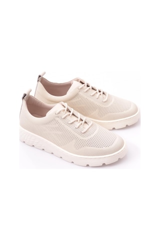 Dgn 25219 Kadın Bağcikli Sneaker Ayakkabi Kırık Beyaz