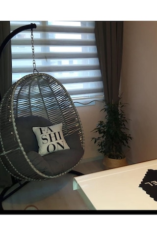 Sercangarden Alaçatı Model Salıncak Tek Kişilik Makrome Ip Örgü Bahçe Balkon Ev Salıncağı Gri