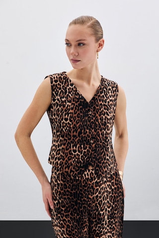 Sateen Kısa Leopar Yelek - Siyah-135502 Siyah