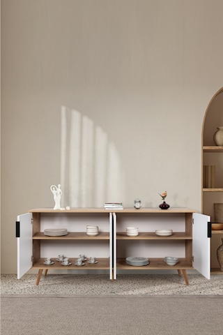 4815 Sırma 180 Cm Ahşap Ayaklı , Metal Kulplu Konsol , Safir - Beyaz , Oturma Odası , Salon Safir - Beyaz