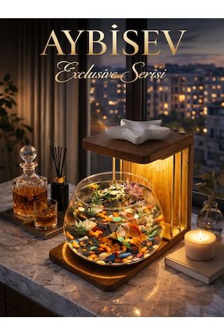 Işıklı Beta Akvaryum Exclusive Cam Fanus Işıklı, Modern Ve Lüks Masa Üstü Aksesuar