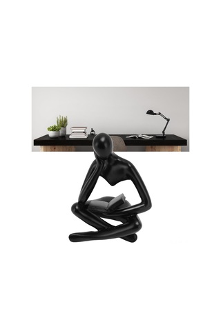 Kangvka Siyah Reçine Düşünür Figürü - Oturur Kişi Heykeli, Ev Dekorasyonu, Kitaplık Mutfak Ofis Dekoru, Hediye Önerisi