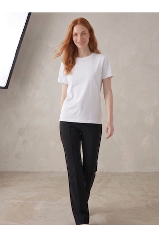 Noux Pamuk Basic Esnek Bisiklet Yaka T-shirt Beyaz