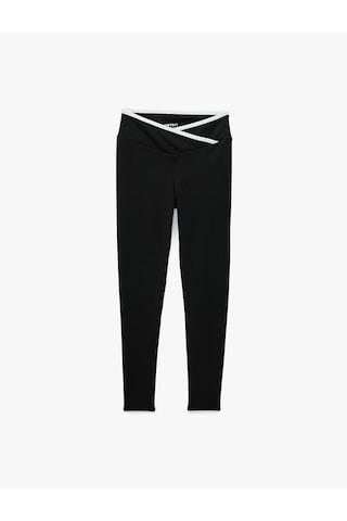 Koton Asimetrik Biyeli Kemer Detaylı Yüksek Bel Slim Fit Spor Tayt Siyah 7wak40117nk