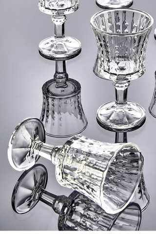 Modern Çizgili Desenli 6 Lı Ayaklı Cam Kahve Yanı Su Bardak Seti Takımı Şeffaf