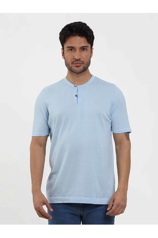Dufy Buz Mavisi Erkek Slim Fit Düz Düğmeli O Yaka Kazak - 104636-buz Mavisi Buz Mavi