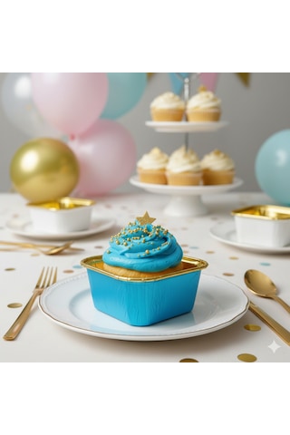 Mavi Cupcake Kapsülü İçi Metalize Gold 25'li - Kek Ve Cupcake Sunum Kapsülü Diğer