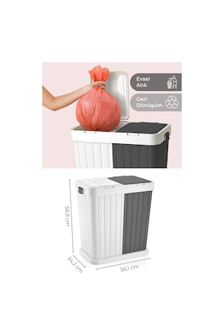 Mega Twins İki Bölmeli Kirli Çamaşır Sepeti - Banyo Çamaşır Sepeti Renkliler & Beyazlar 80 Lt Beyaz