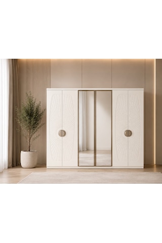 Darius Tamamı Mdf 6 Membranlı Kapaklı Reflekte Camlı Gardırop Dolap Beyaz