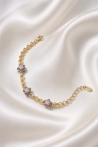 Balenbi Jewelry Kadın Üçlü Yıldız Figürlü Taşlı Kararmaz Çelik Bileklik 14k Gold 1142 Altın