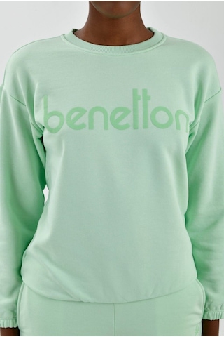 Kadın Önü Logo Baskılı Bisiklet Yaka Sweatshirt Mint