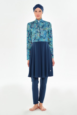 Yarım Fermuarlı Likralı Tam Kapalı Tesettür Mayo 3115 Açık Lacivert Açık Lacivert