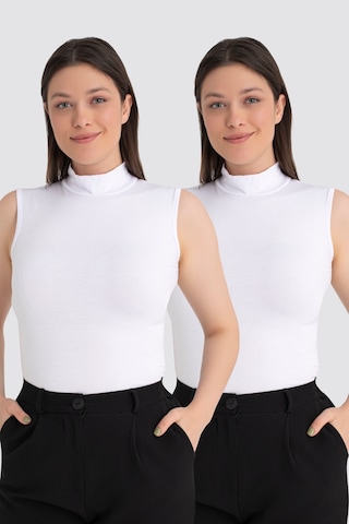 Arma Yıldız Kadın Beyaz Balıkçı Yaka 2'li Kolsuz Body Beyaz
