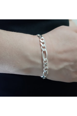 925 Ayar Gümüş Figaro Model Erkek Bileklik 7 Mm