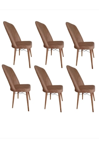 6 Kişilik Takım Mutfak Salon Sandalye Kahverengi