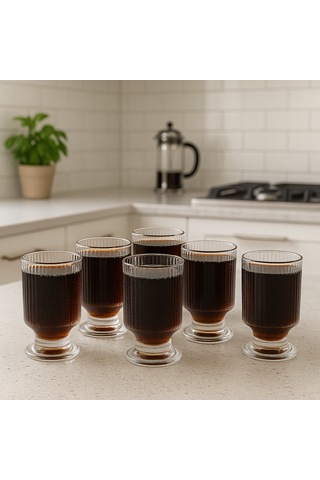 6 Lı Modern Cam Bardak Seti Ribbed Serisi