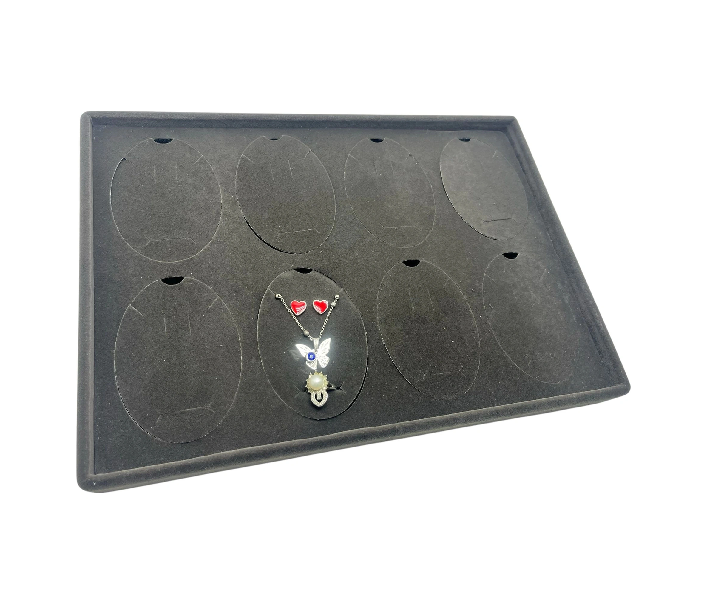 Süet Kumaş Füme 34-24 Cm Ayaklı 8 Pedli Kolye Tabla Stand